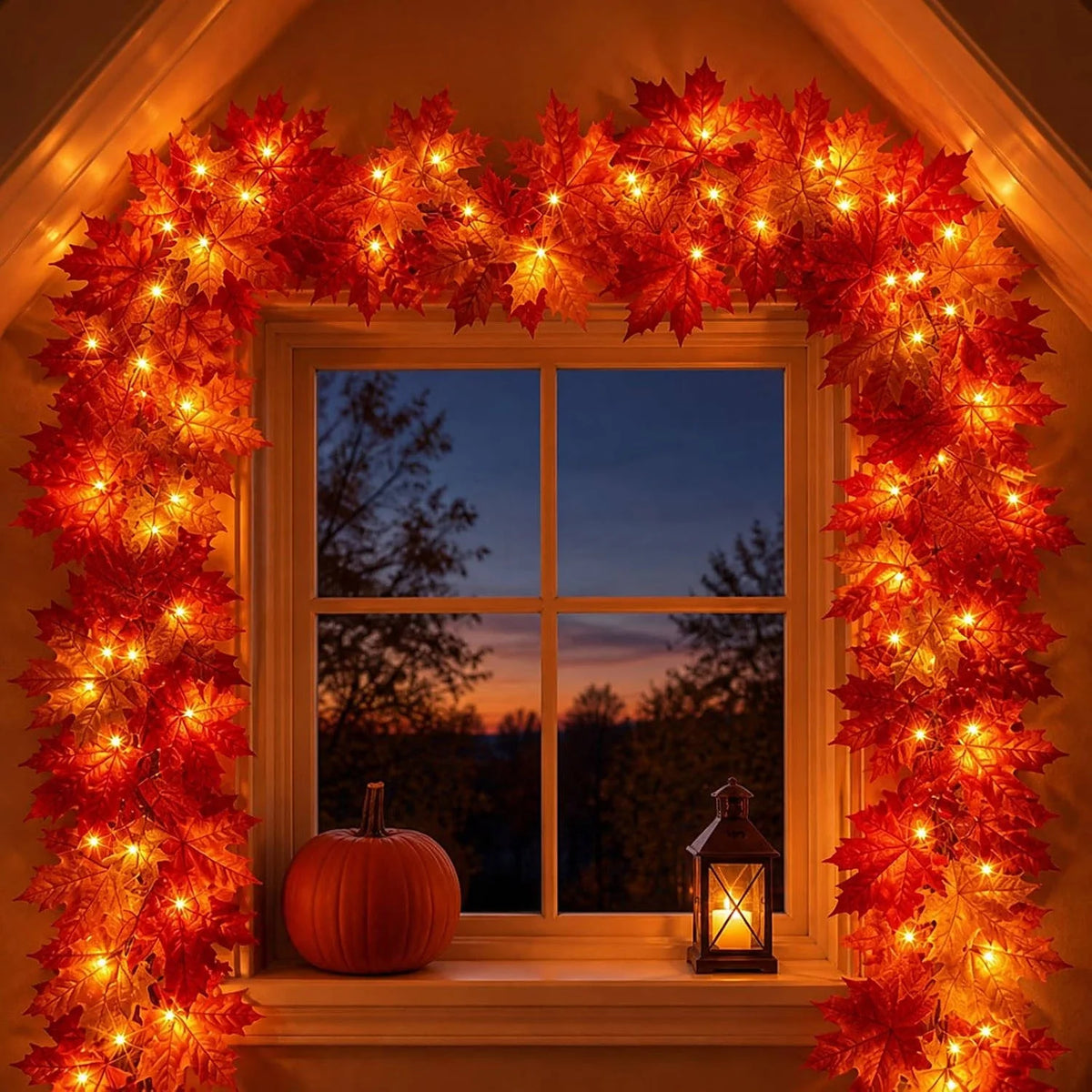 Fall Garland 9 Ft 50 Warm Orange Bulbs