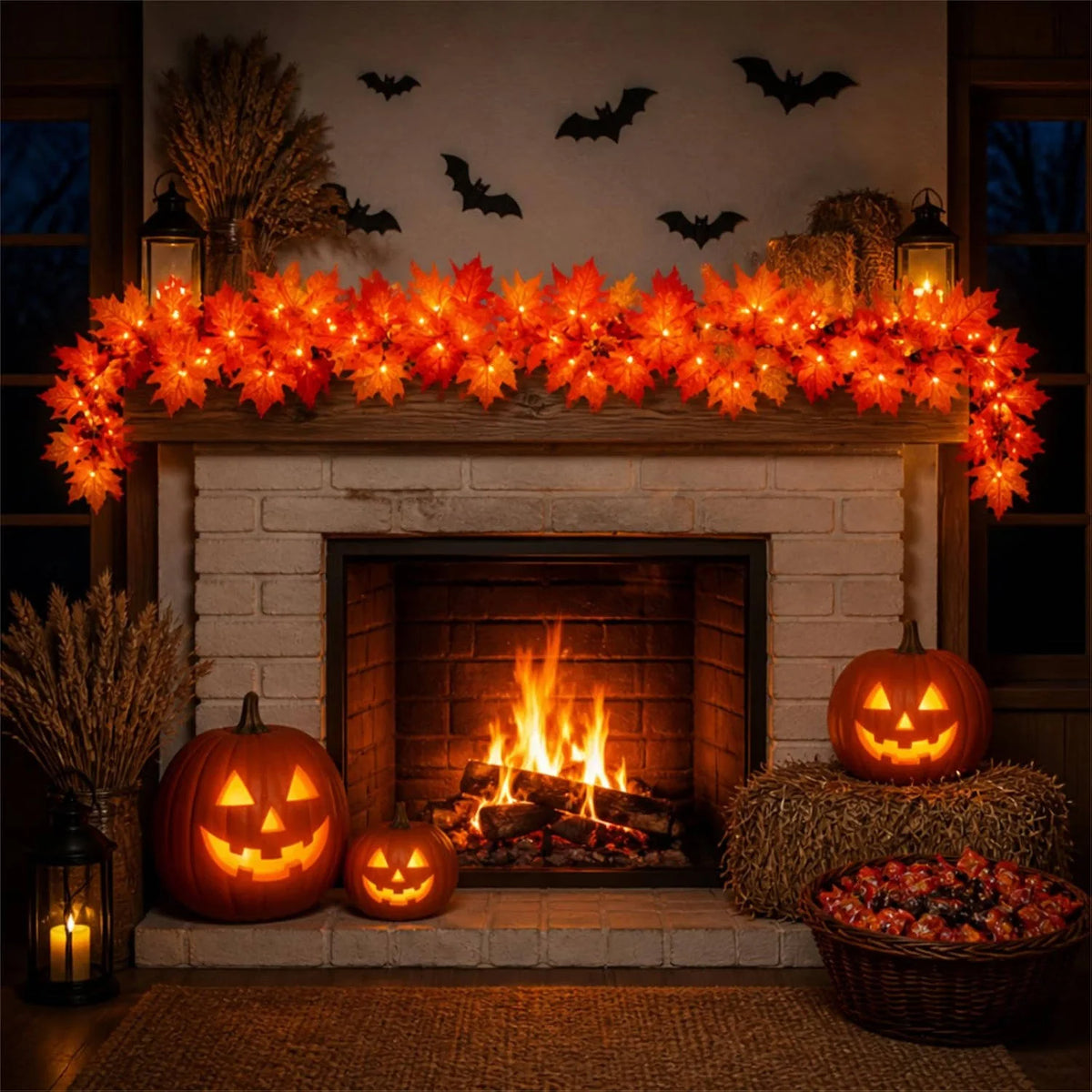 Fall Garland 9 Ft 50 Warm Orange Bulbs
