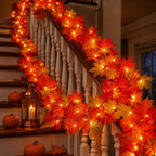 Fall Garland 9 Ft 50 Warm Orange Bulbs