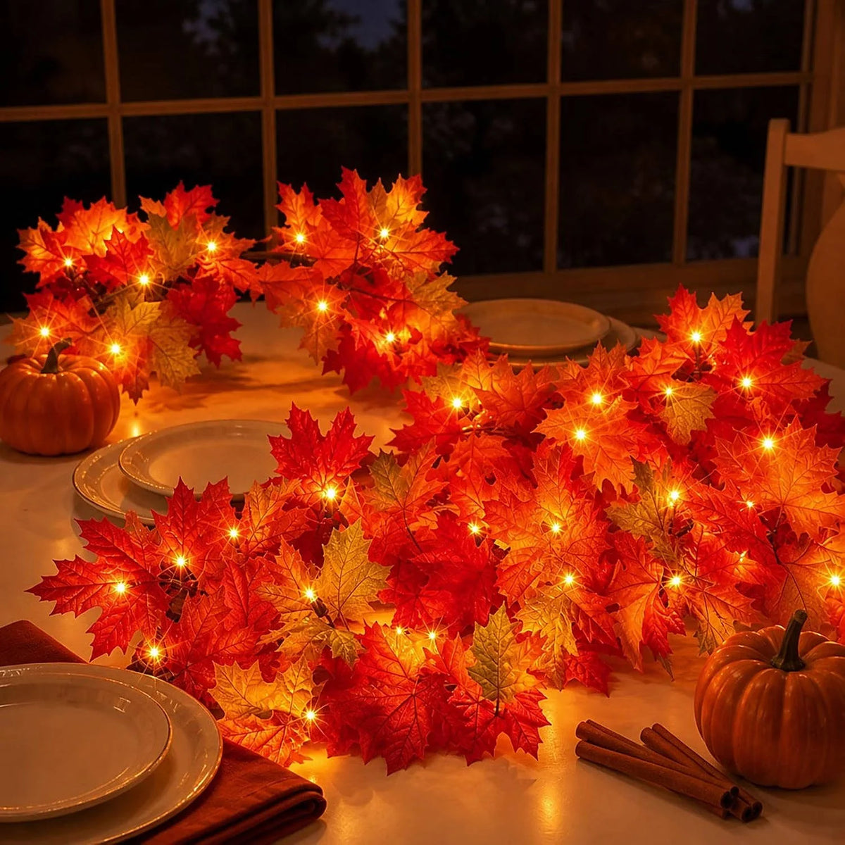 Fall Garland 9 Ft 50 Warm Orange Bulbs