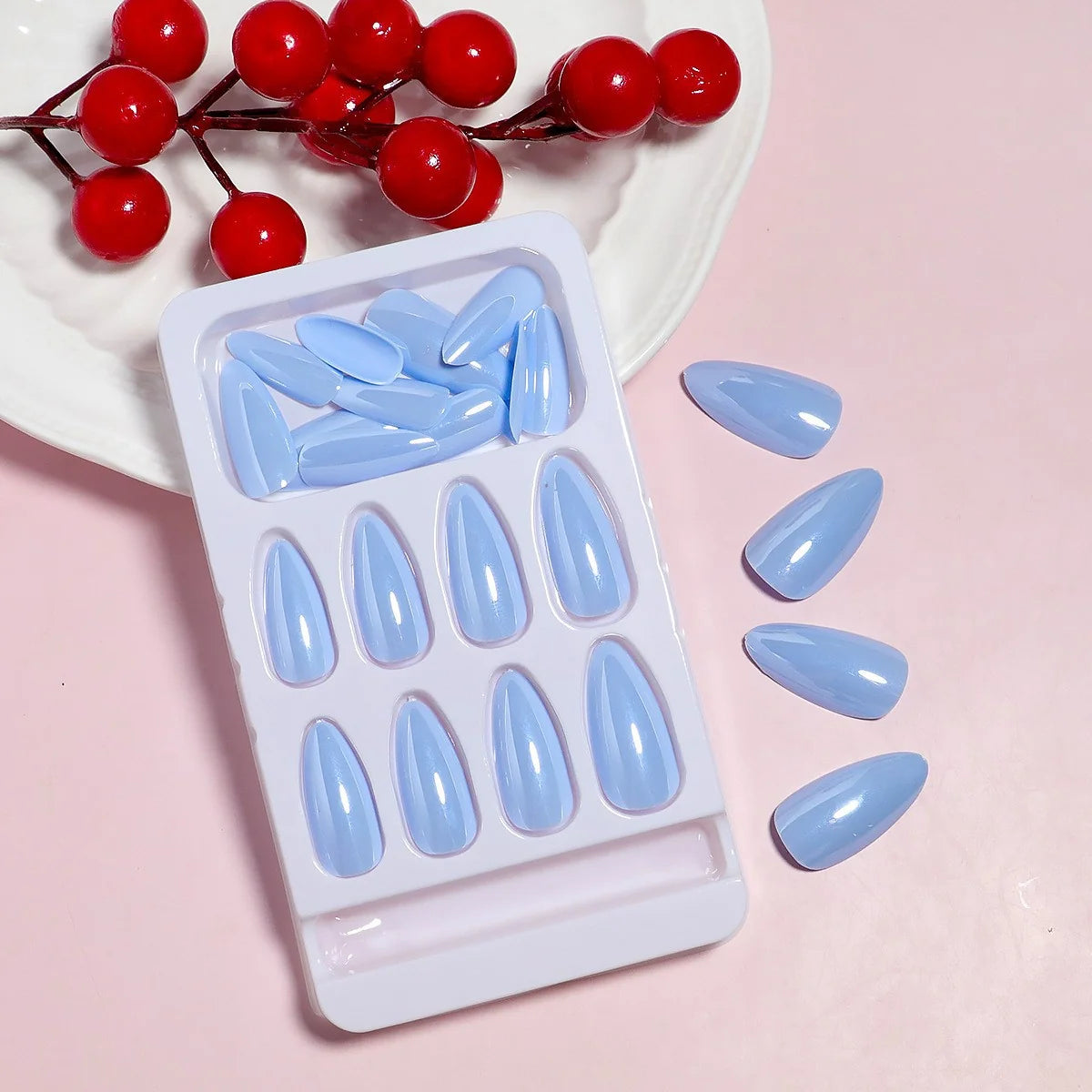 False Nail Tips Gel Almond Glossy Set of 24