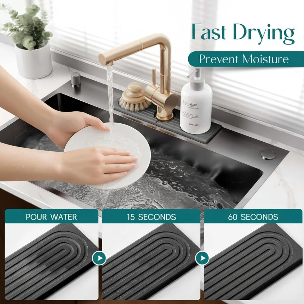 Faucet Splash Guard Mat Absorbent Diatomite & Low-Profile Design