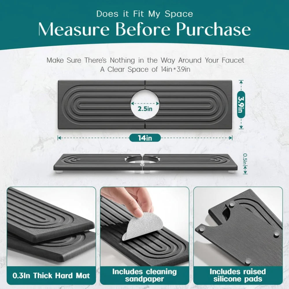 Faucet Splash Guard Mat Absorbent Diatomite & Low-Profile Design