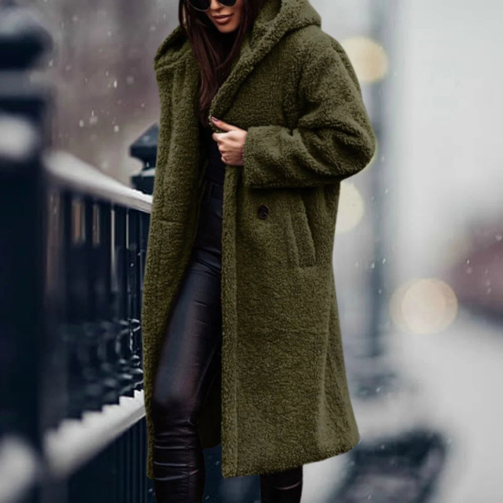 Faux Fur Coat Removable Hood Plush Lining