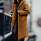 Faux Fur Coat Removable Hood Plush Lining
