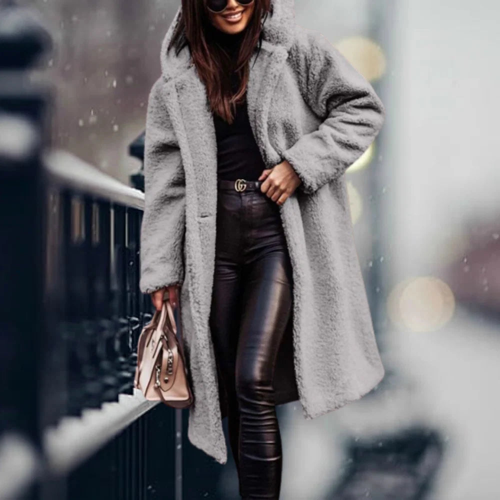 Faux Fur Coat Removable Hood Plush Lining