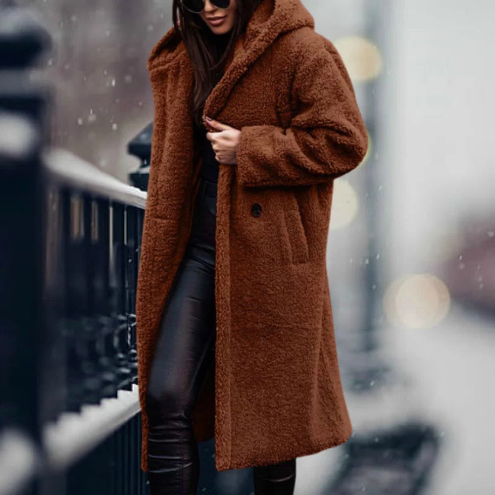 Faux Fur Coat Removable Hood Plush Lining