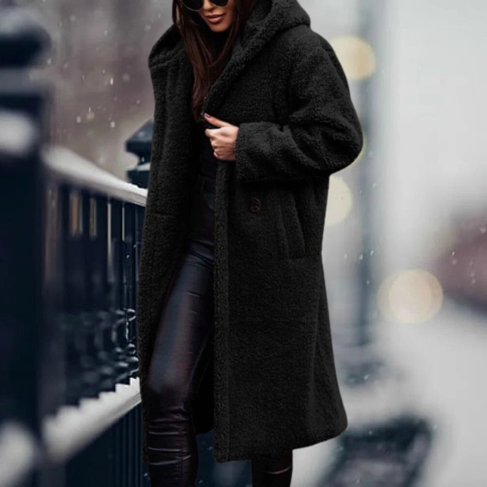 Faux Fur Coat Removable Hood Plush Lining