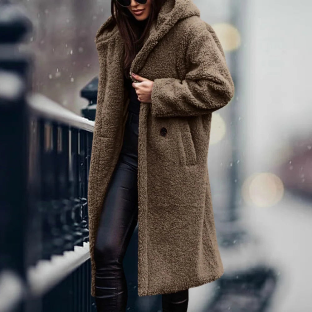 Faux Fur Coat Removable Hood Plush Lining