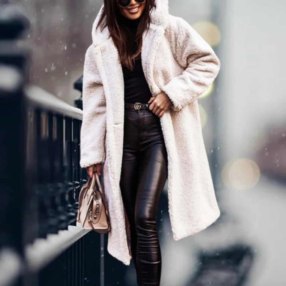 Faux Fur Coat Removable Hood Plush Lining