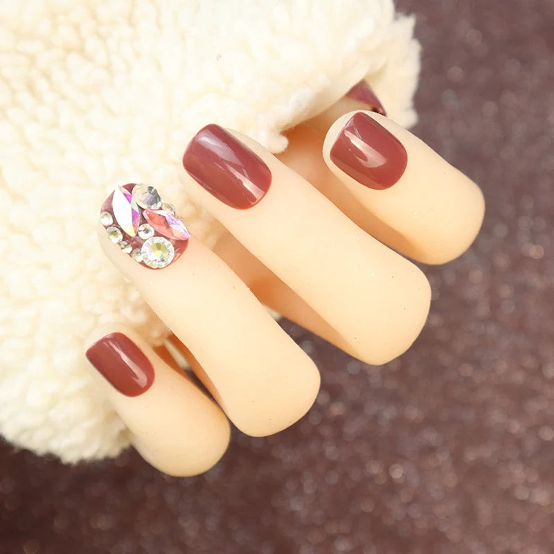 Faux Nail Set Durable Rhinestone Glam Multiple Sizes