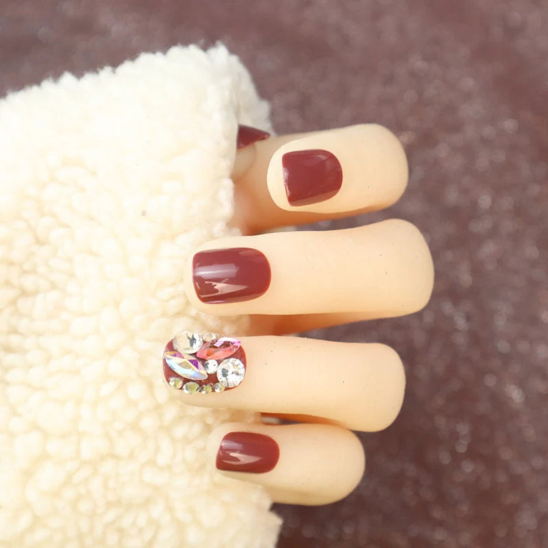 Faux Nail Set Durable Rhinestone Glam Multiple Sizes