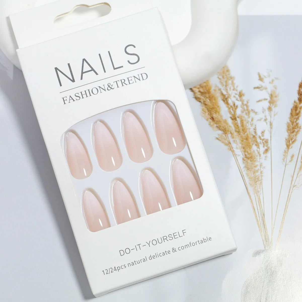 Faux Nail Tips Almond Shape Natural Finish 24 Pieces