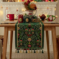 Festive Botanical Tassel-Trim Polyester Table Runner