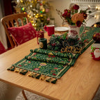 Festive Botanical Tassel-Trim Polyester Table Runner