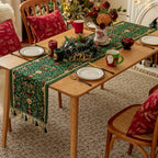 Festive Botanical Tassel-Trim Polyester Table Runner