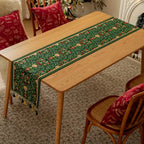 Festive Botanical Tassel-Trim Polyester Table Runner
