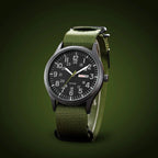 Field Watch Woven Fabric Strap Day-Date Display 24-Hour Dial