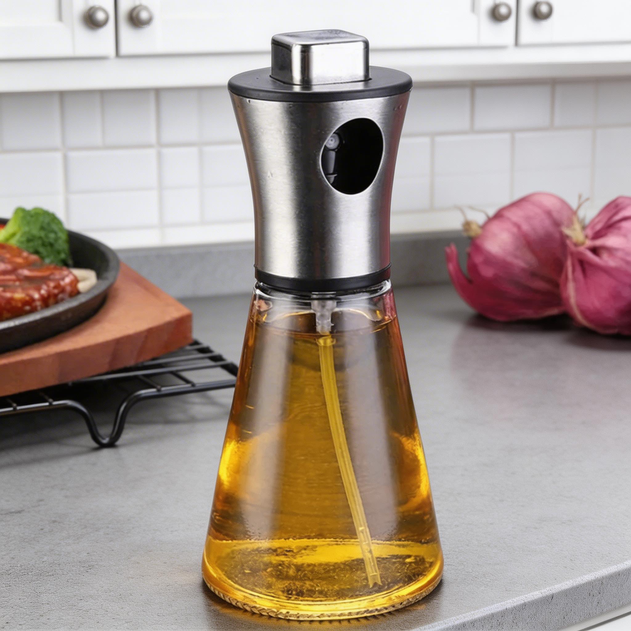 Fine Mist Stainless Steel & Glass Oil Spray Bottle (200 ml)