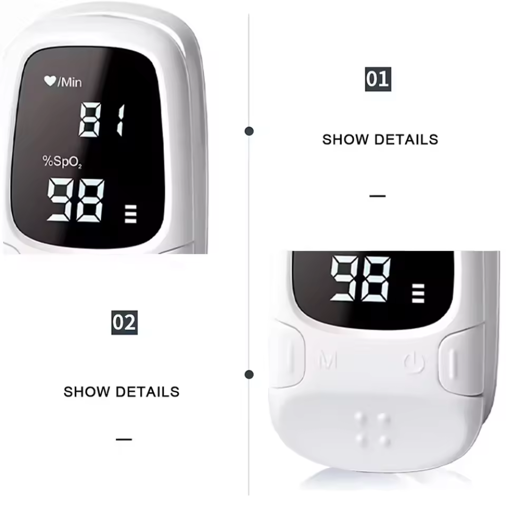 Fingertip Pulse Oximeter LED Display Ergonomic Clamp Portable
