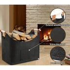Firewood Basket 55 Liter Felt Bottom Wooden Handles