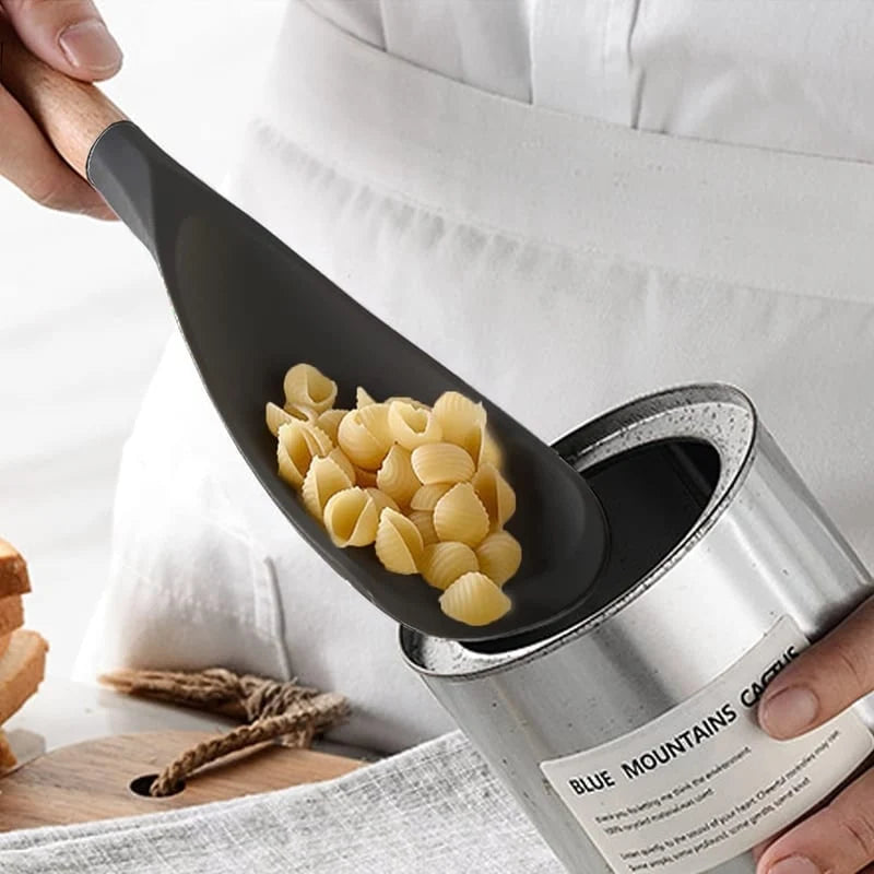 Fish Spatula Heat-Resistant Silicone Wooden Handle & Utensil Rest