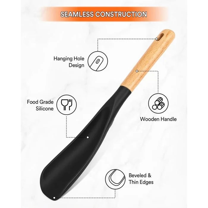Fish Spatula Heat-Resistant Silicone Wooden Handle & Utensil Rest