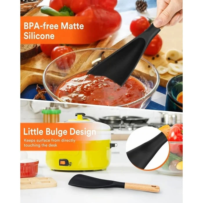 Fish Spatula Heat-Resistant Silicone Wooden Handle & Utensil Rest