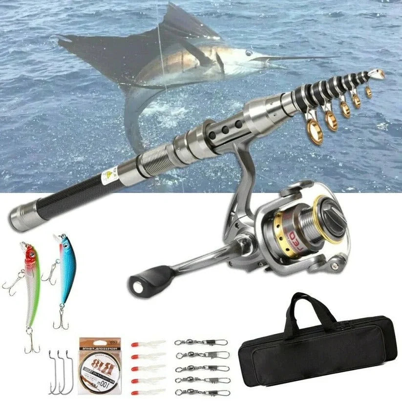 Fishing Rod Kit Telescopic Carbon Fiber & Spinning Reel