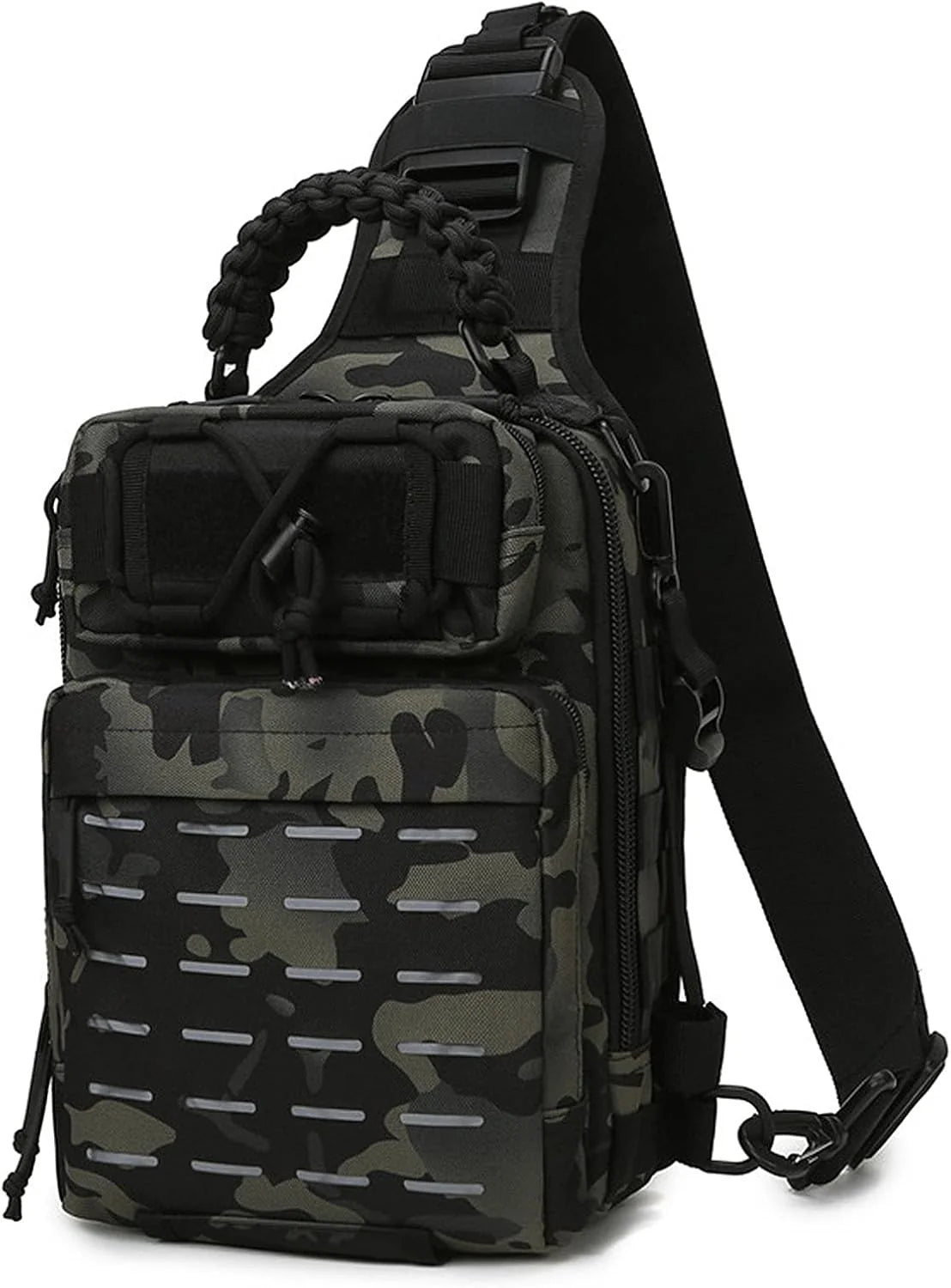 Fishing Sling Bag Water-Resistant Multi-Pocket Reflective Stripes