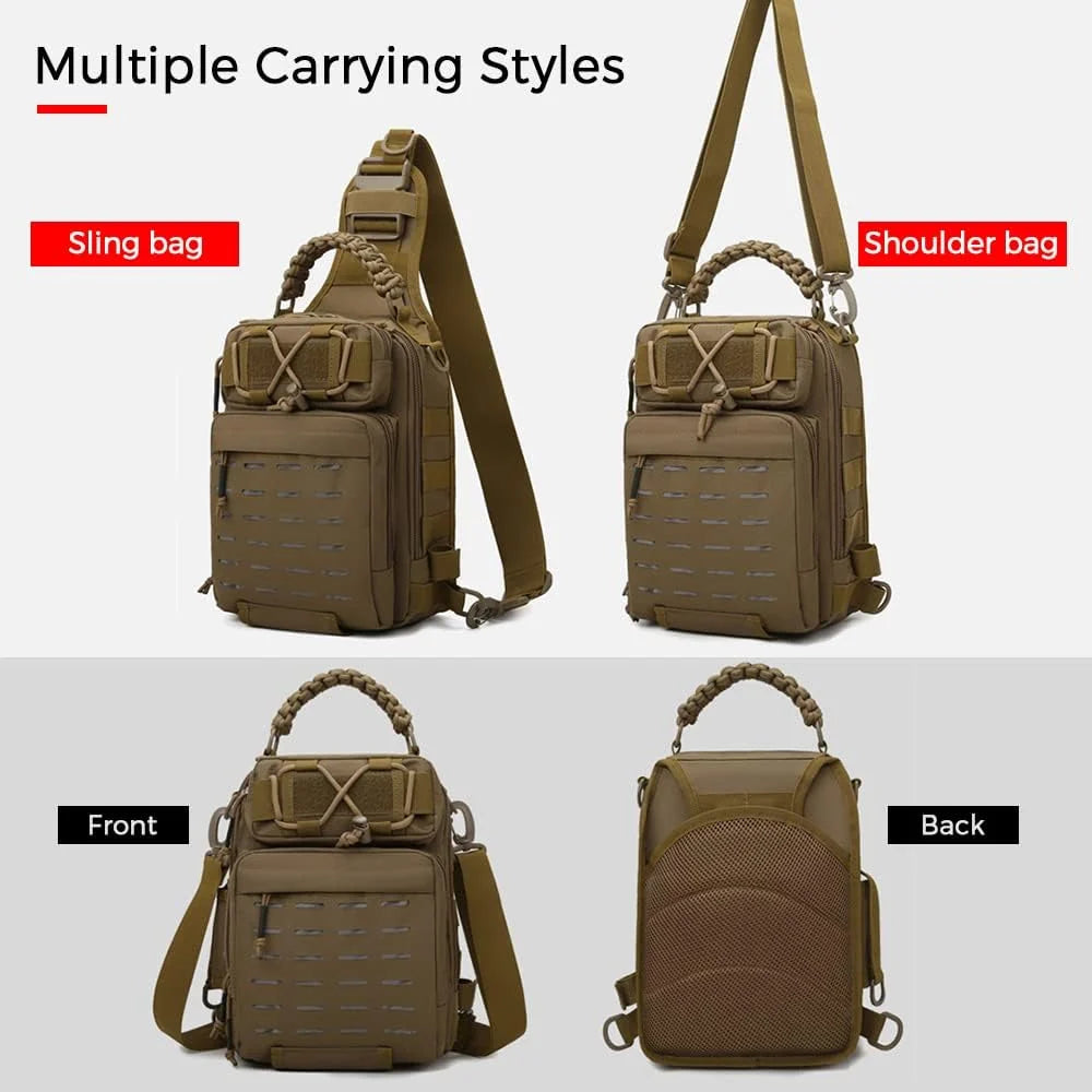 Fishing Sling Bag Water-Resistant Multi-Pocket Reflective Stripes
