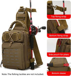 Fishing Sling Bag Water-Resistant Multi-Pocket Reflective Stripes