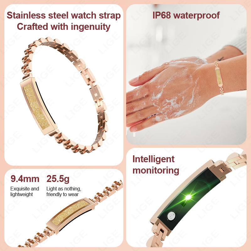 Fitness Tracker Bracelet Stainless Steel Bluetooth Alerts & 5-Day Battery