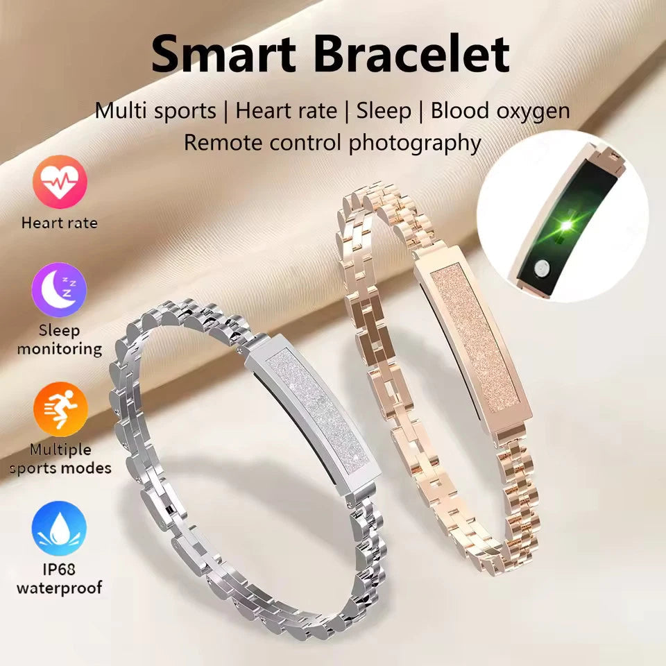Fitness Tracker Bracelet Stainless Steel Bluetooth Alerts & 5-Day Battery
