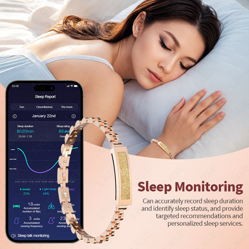 Fitness Tracker Bracelet Stainless Steel Bluetooth Alerts & 5-Day Battery