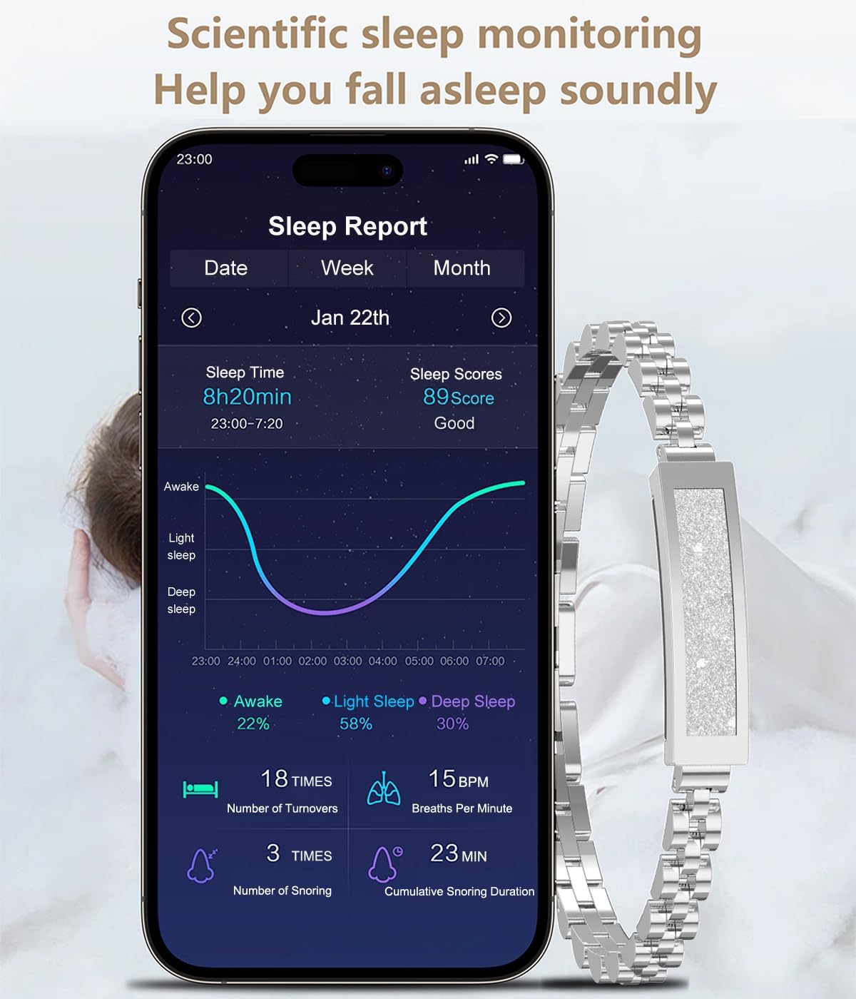 Fitness Tracker Bracelet Stainless Steel Bluetooth Alerts & 5-Day Battery
