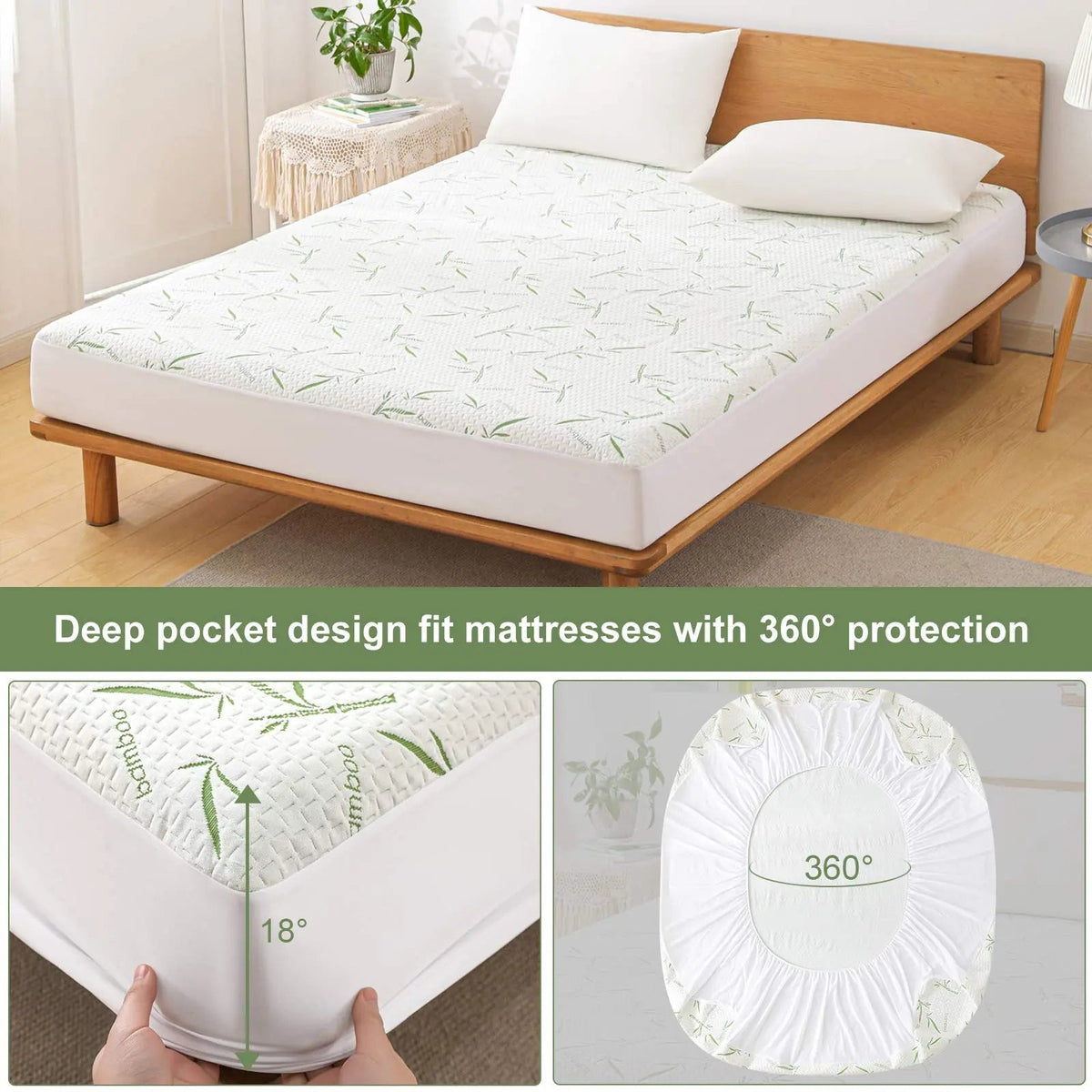 Fitted Sheet Cooling Bamboo Rayon Waterproof Deep Pocket