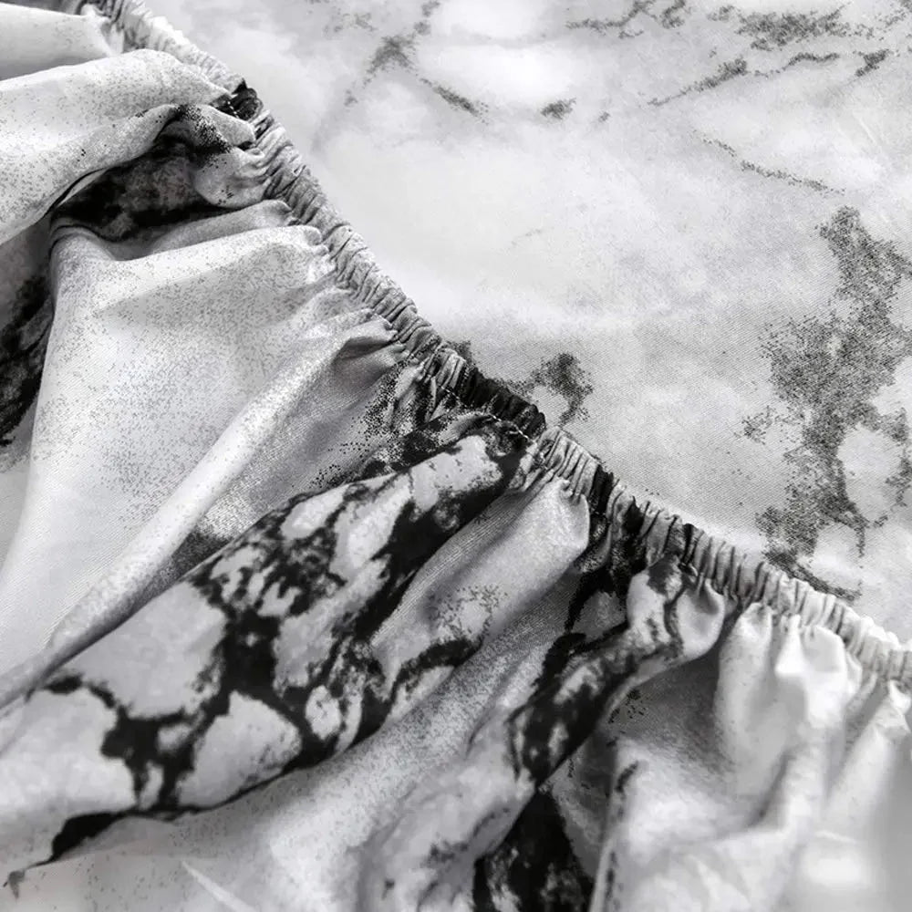 Fitted Sheet Marble Print Breathable Microfiber Deep Fit Elastic