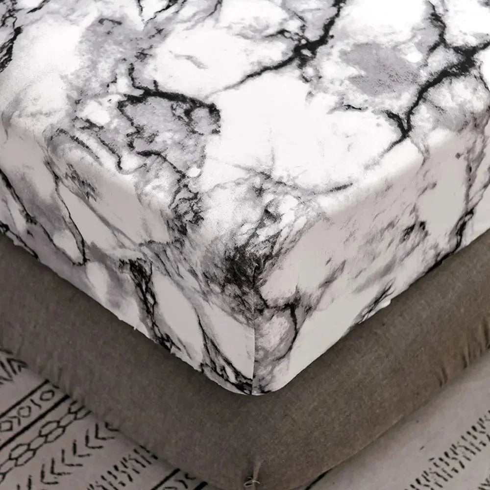 Fitted Sheet Marble Print Breathable Microfiber Deep Fit Elastic