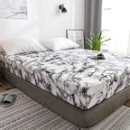 Fitted Sheet Marble Print Breathable Microfiber Deep Fit Elastic