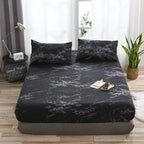 Fitted Sheet Marble Print Breathable Microfiber Deep Fit Elastic