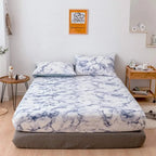 Fitted Sheet Marble Print Breathable Microfiber Deep Fit Elastic