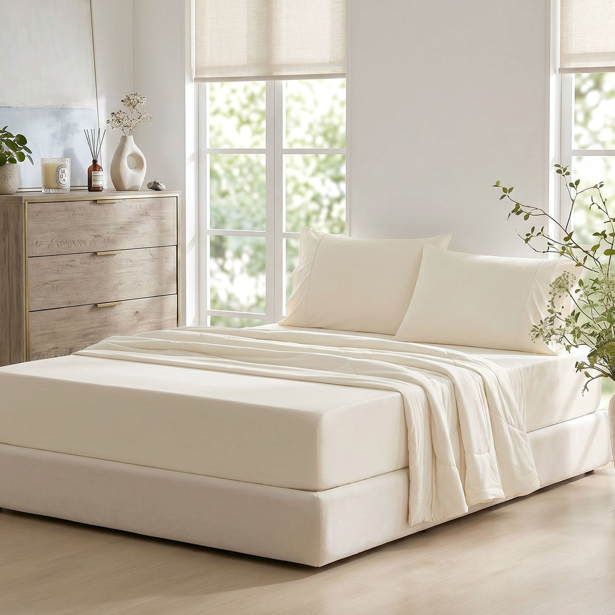 Fitted Sheet Set Japanese Cooling Fabric Deep Pockets