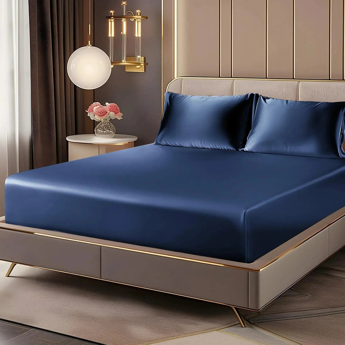 Fitted Sheet Set Satin 13.8-Inch Deep Pocket Elastic Corners