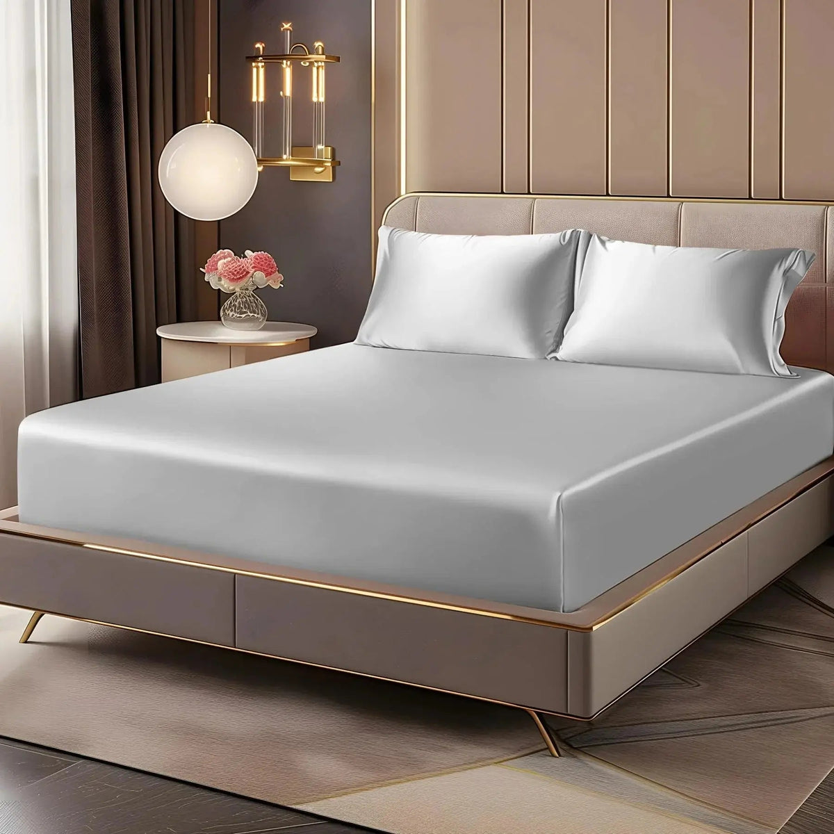 Fitted Sheet Set Satin 13.8-Inch Deep Pocket Elastic Corners