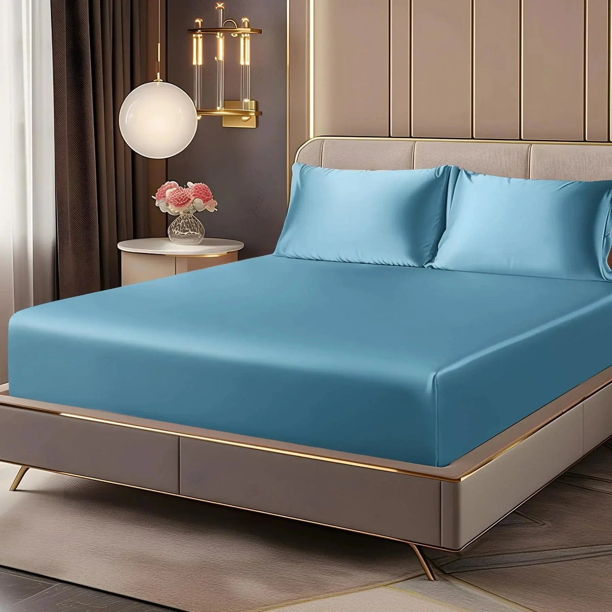 Fitted Sheet Set Satin 13.8-Inch Deep Pocket Elastic Corners