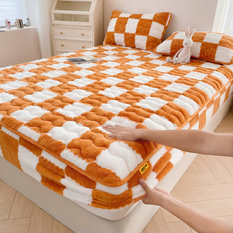 Fitted Sheet Velvet Checkered Elastic All Around