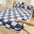 Fitted Sheet Velvet Checkered Elastic All Around