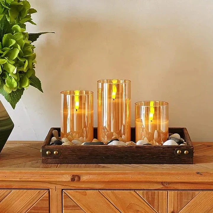 Flameless Candles Remote Control Adjustable Brightness Set of 3