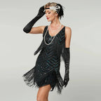 Flapper Dress 1920s Sequin & Fringe V-Neck